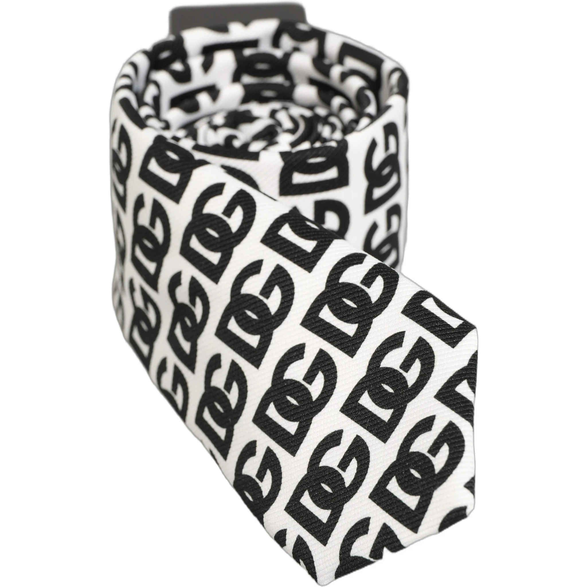 White Black Logo Monogram Wide Adjustable Men Necktie Tie