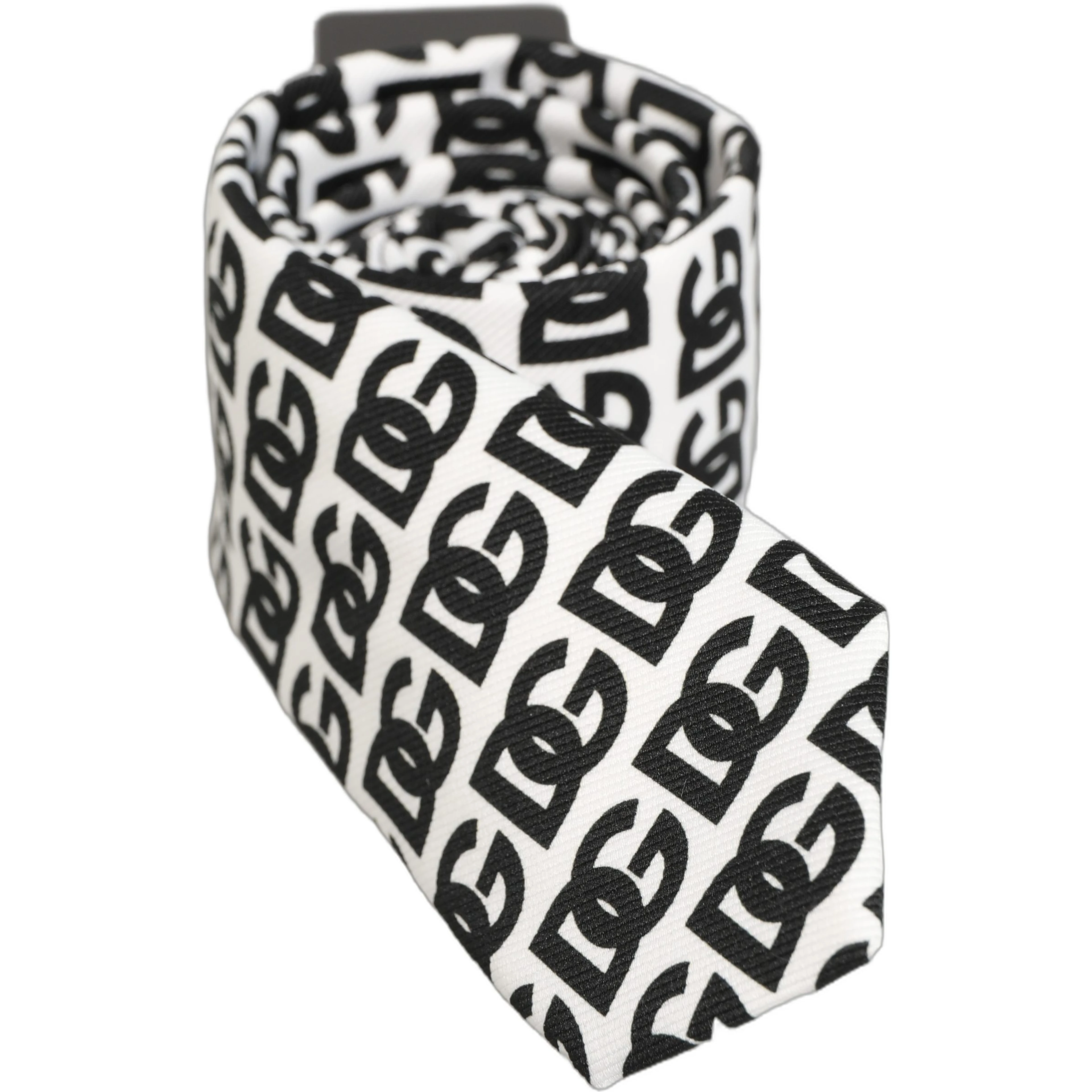 White Black Logo Monogram Wide Adjustable Men Necktie Tie