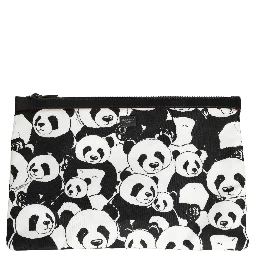 Black White Panda Print Nylon Clutch Men Pouch Borse Bag