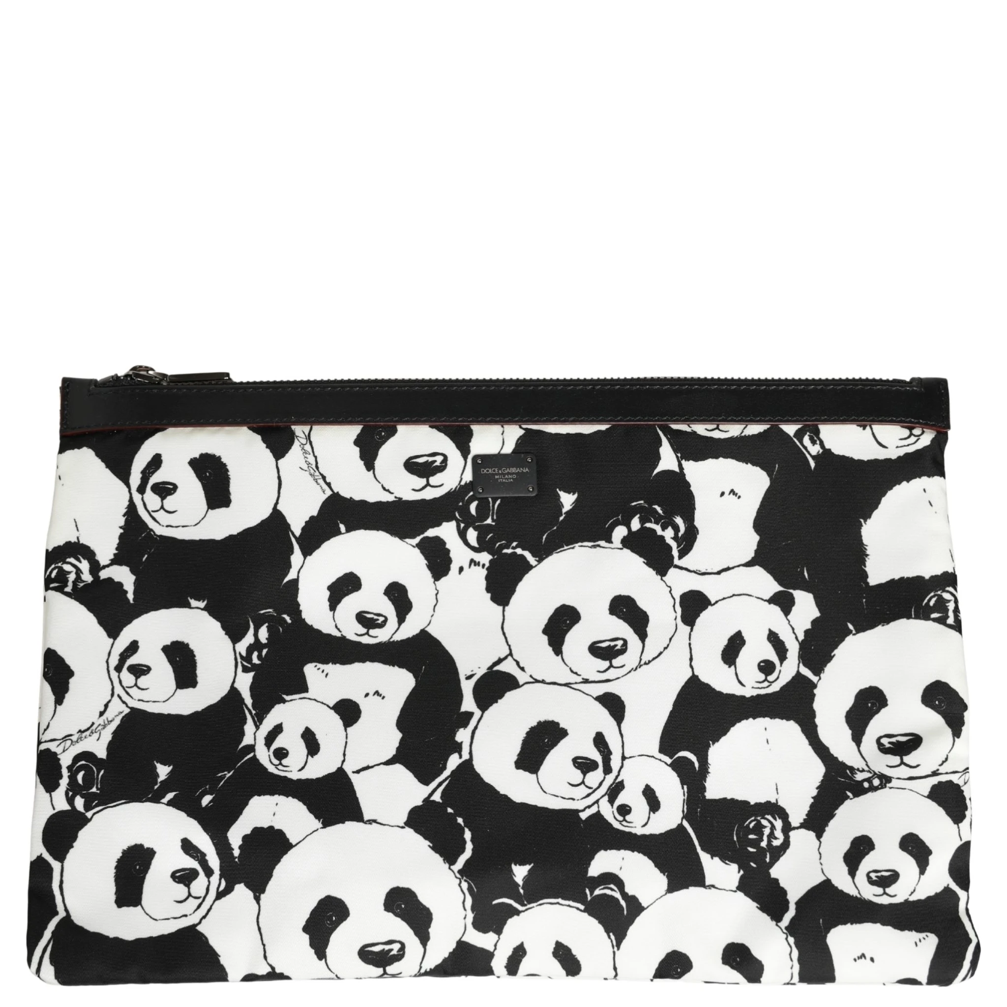 Black White Panda Print Nylon Clutch Men Pouch Borse Bag