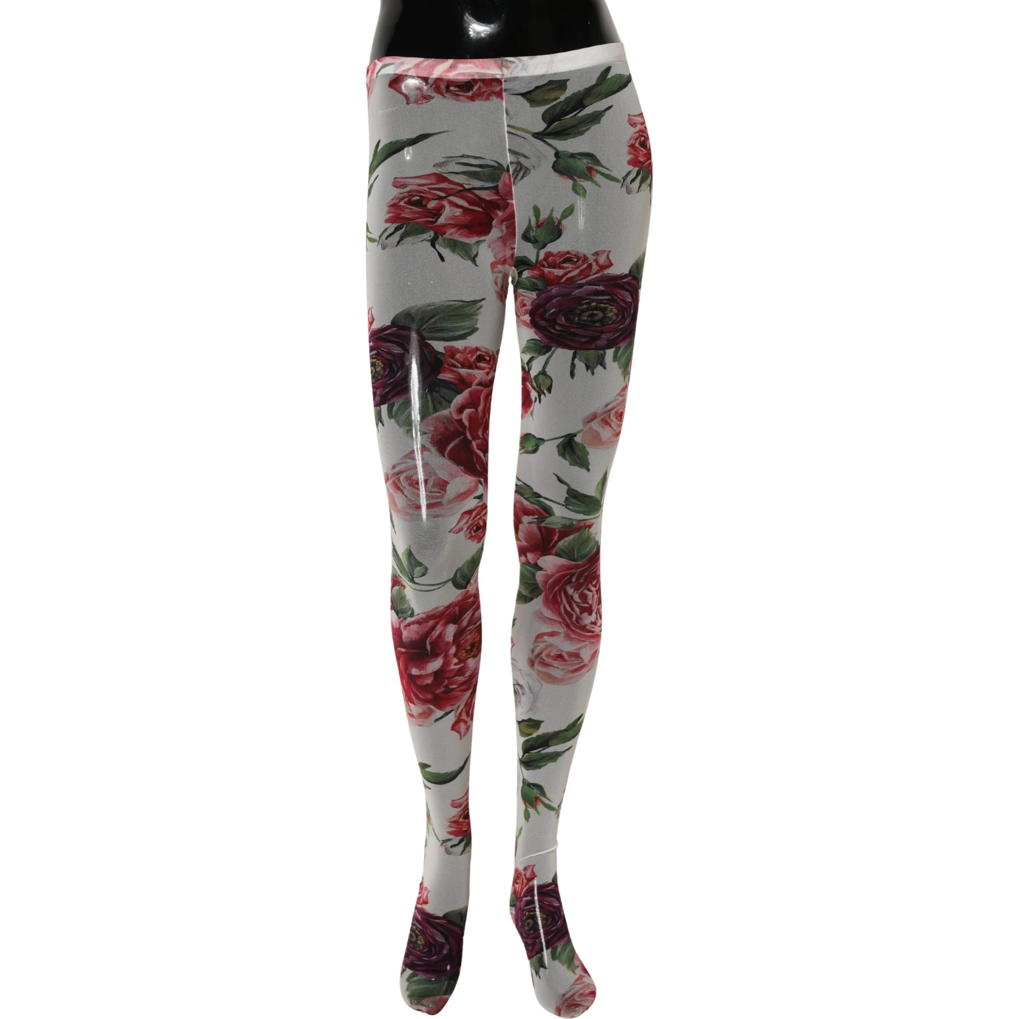 White Nylon Floral Print Tights Stockings Socks