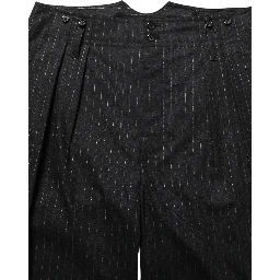 Black Pinstripe Wool Men Dress Trouser Pants