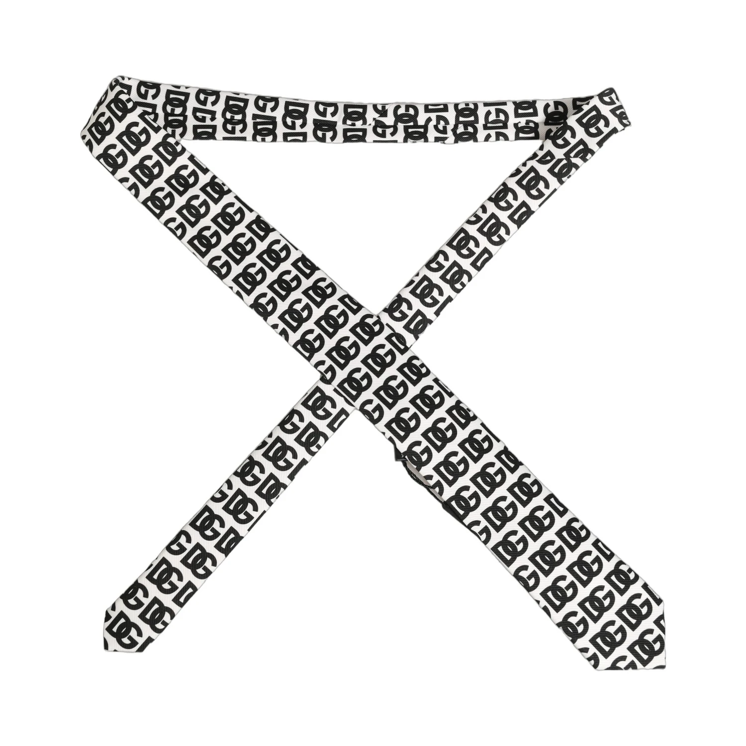 White Black Logo Monogram Wide Adjustable Men Necktie Tie
