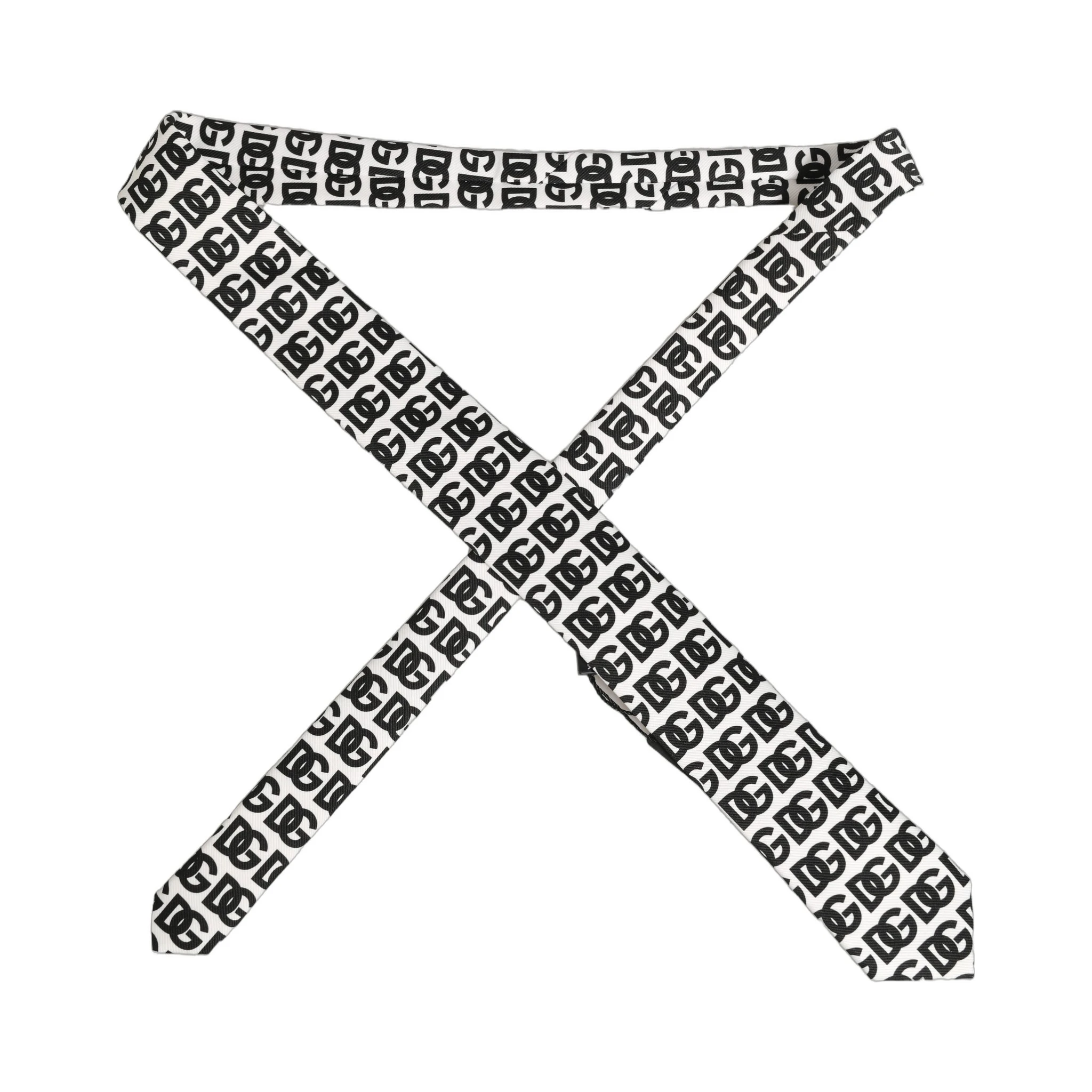 White Black Logo Monogram Wide Adjustable Men Necktie Tie