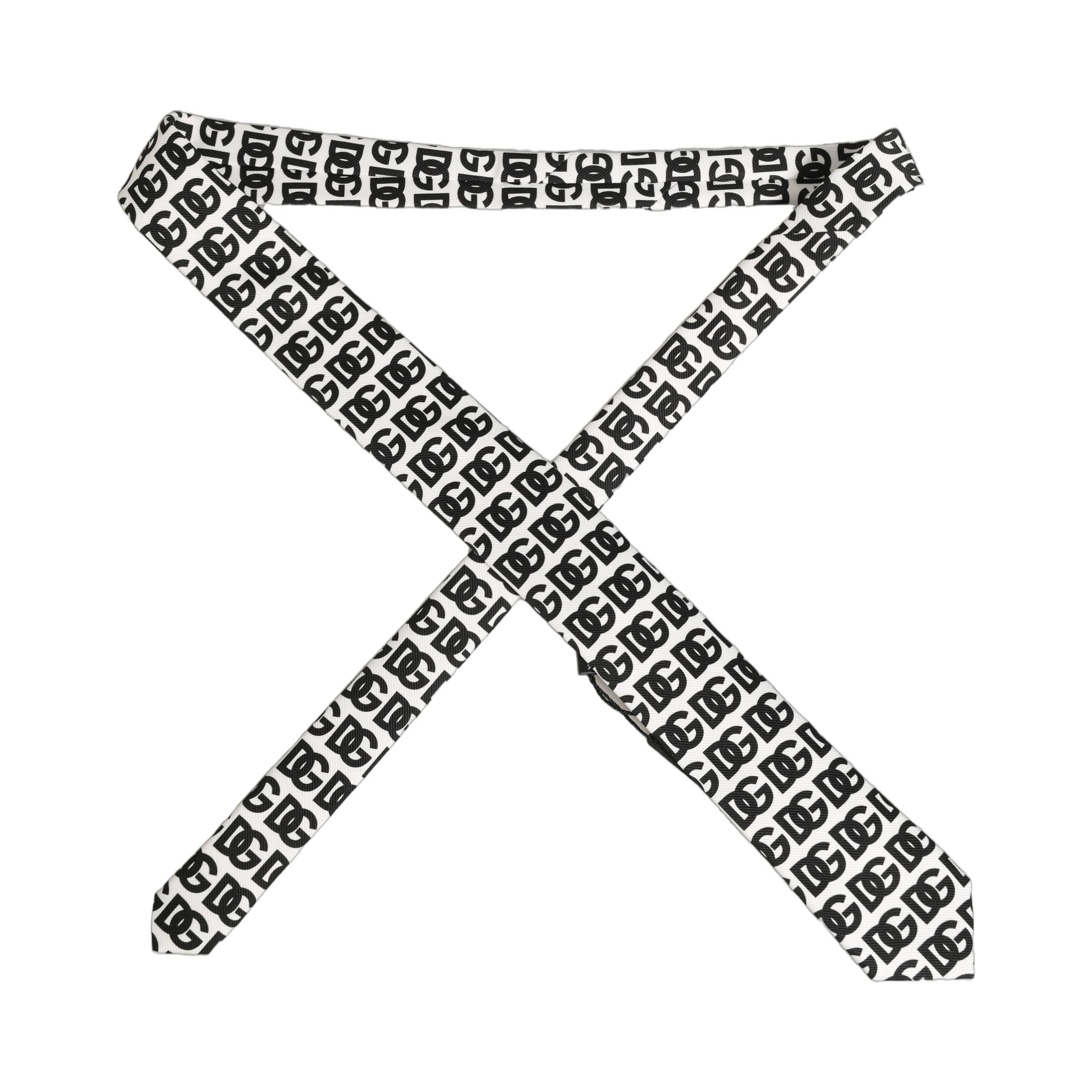 White Black Logo Monogram Wide Adjustable Men Necktie Tie