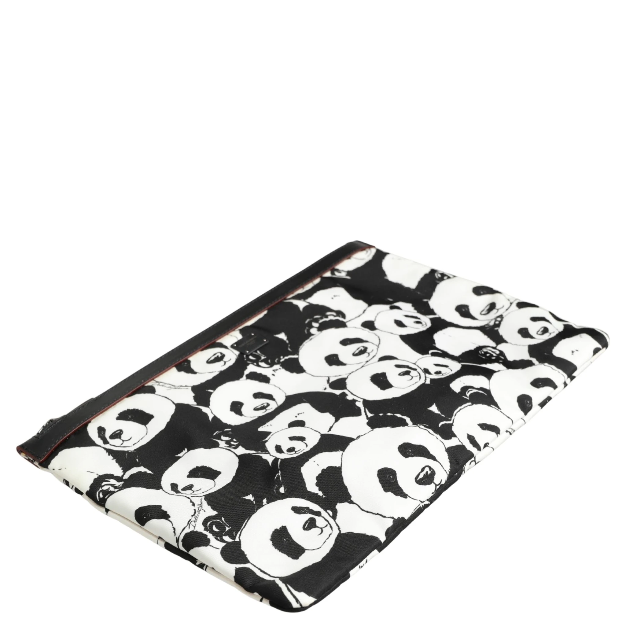 Black White Panda Print Nylon Clutch Men Pouch Borse Bag