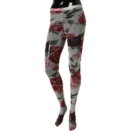 White Nylon Floral Print Tights Stockings Socks