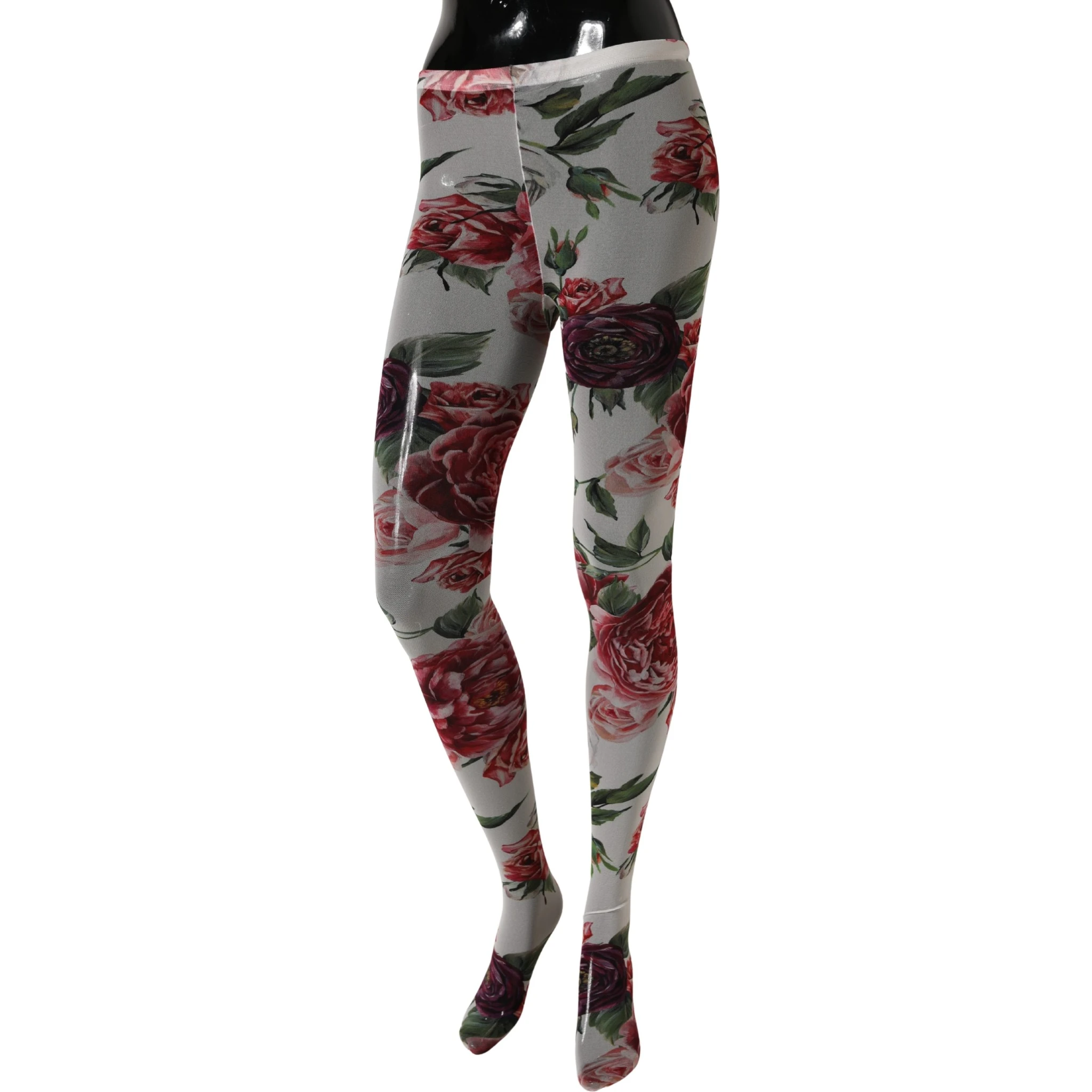 White Nylon Floral Print Tights Stockings Socks