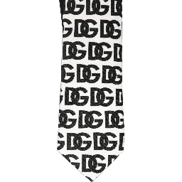 White Black Logo Monogram Wide Adjustable Men Necktie Tie