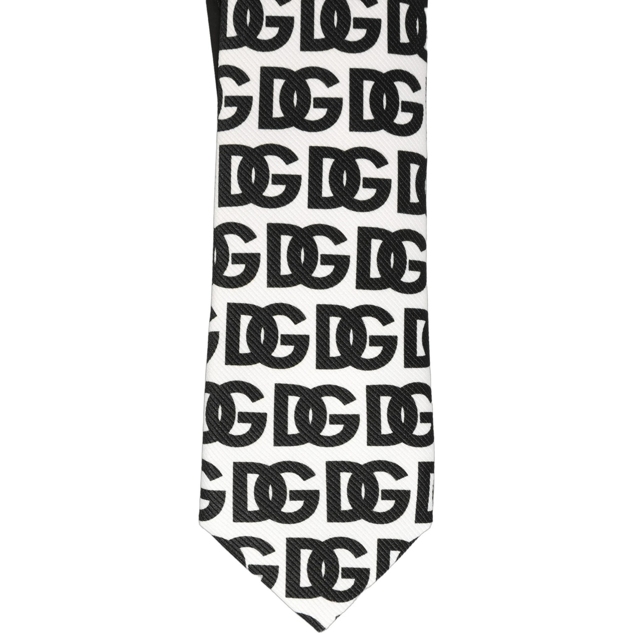 White Black Logo Monogram Wide Adjustable Men Necktie Tie