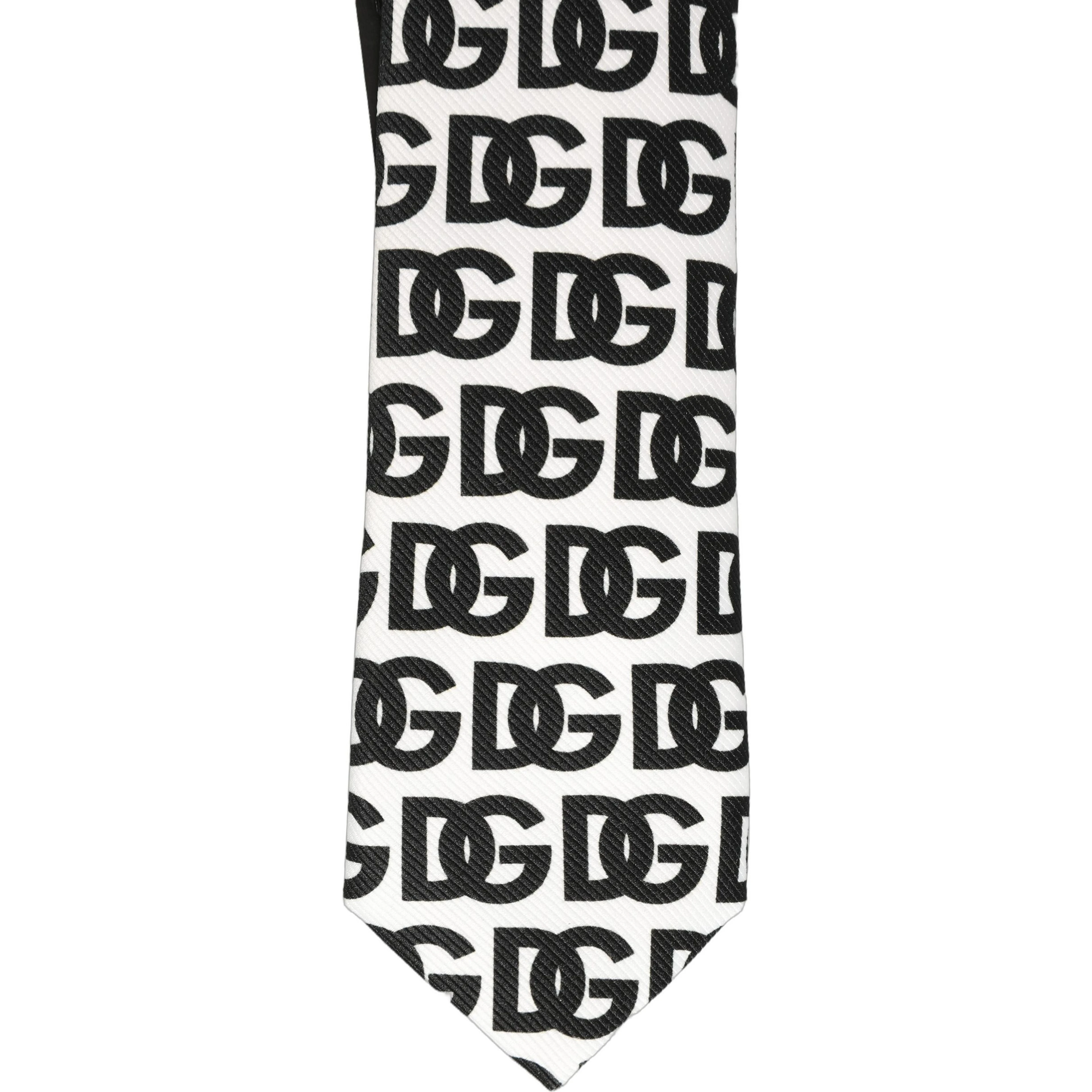 White Black Logo Monogram Wide Adjustable Men Necktie Tie