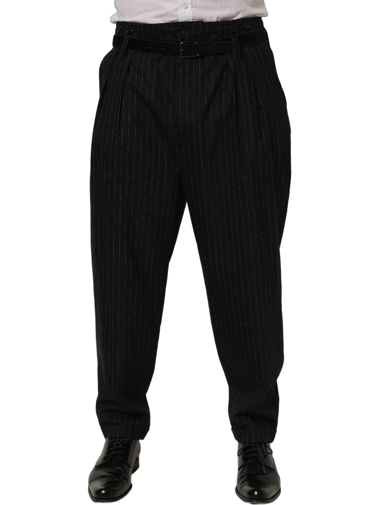 Black Pinstripe Wool Men Dress Trouser Pants alternative