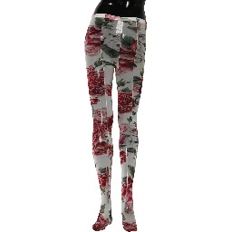 White Nylon Floral Print Tights Stockings Socks