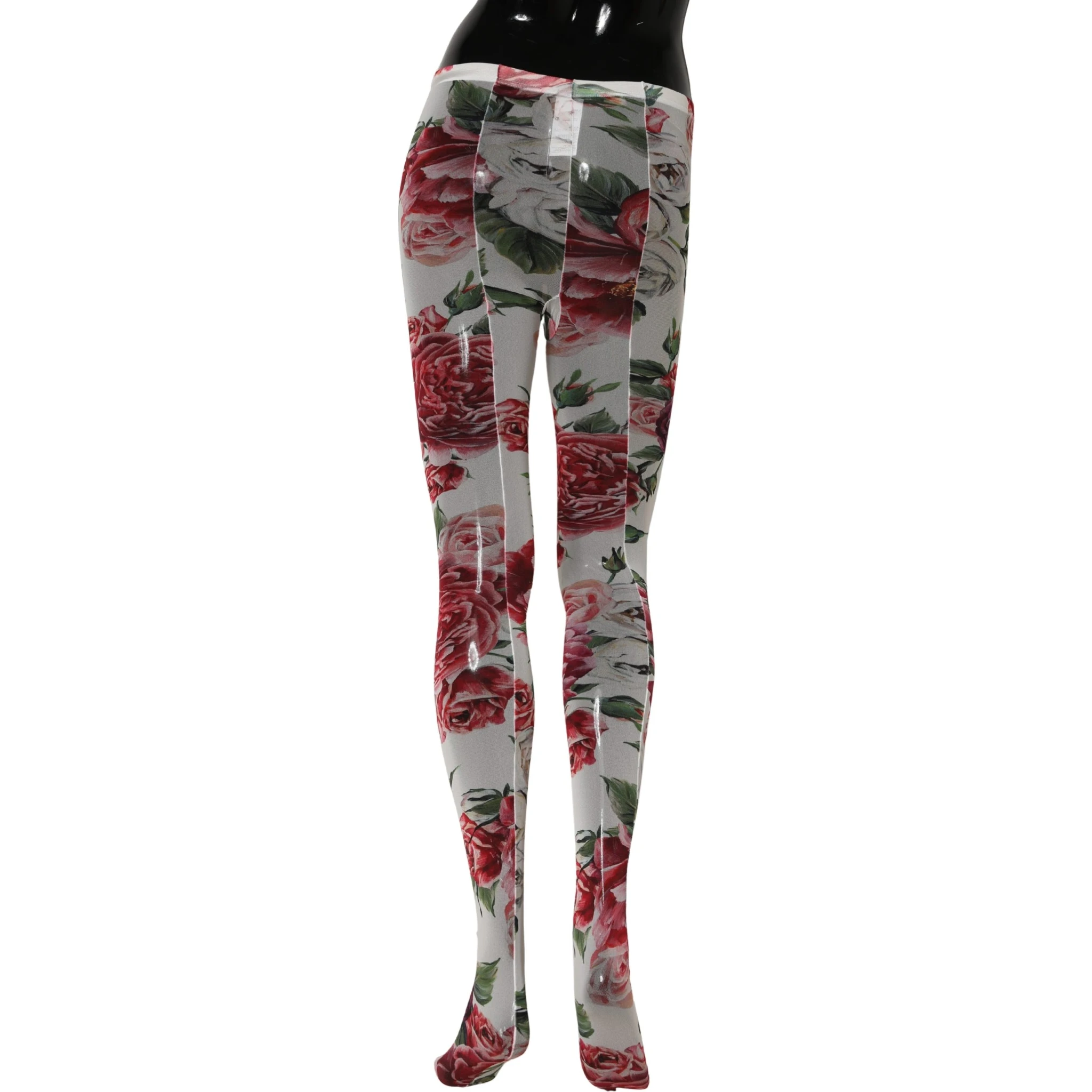 White Nylon Floral Print Tights Stockings Socks