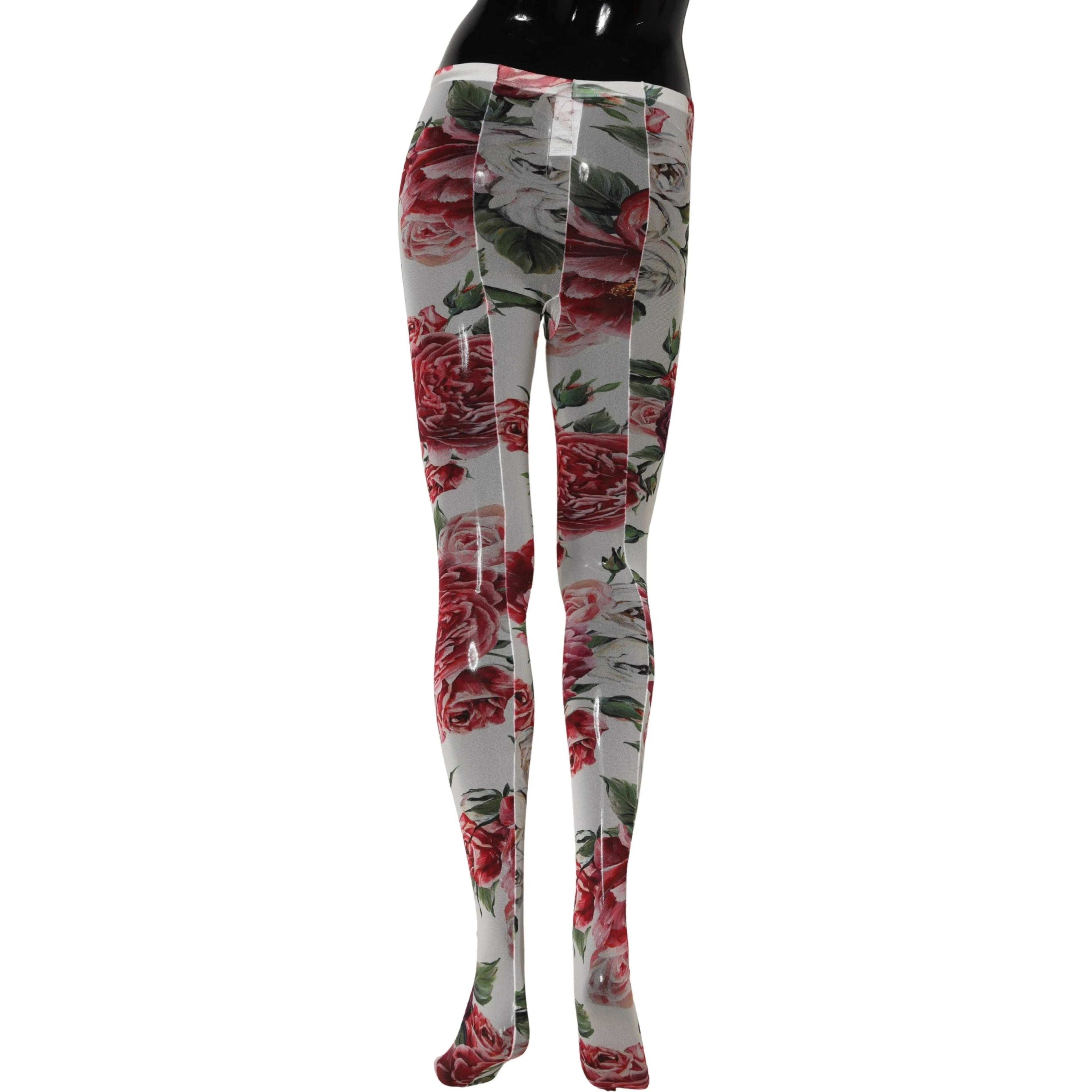 White Nylon Floral Print Tights Stockings Socks