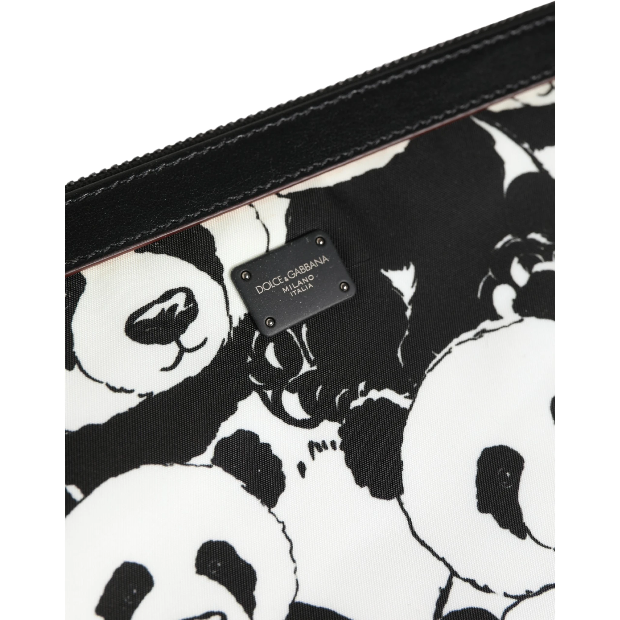 Black White Panda Print Nylon Clutch Men Pouch Borse Bag
