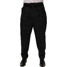 Black Pinstripe Wool Men Dress Trouser Pants