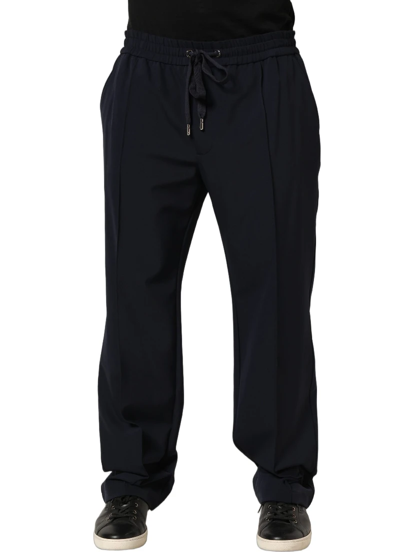 Dark Blue Drawstring Nylon Jogger Sweatpants Pants