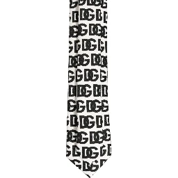 White Black Logo Monogram Wide Adjustable Men Necktie Tie