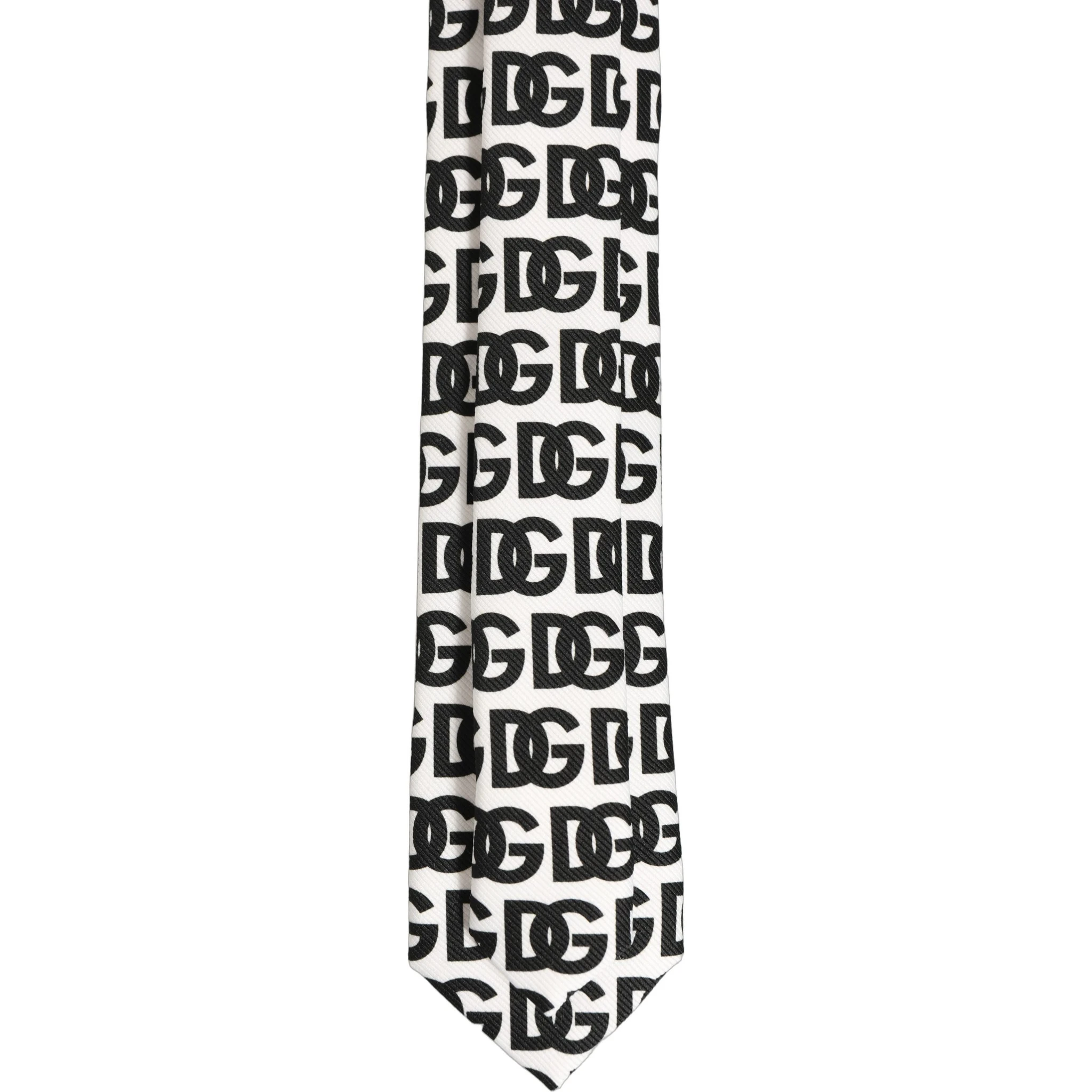 White Black Logo Monogram Wide Adjustable Men Necktie Tie