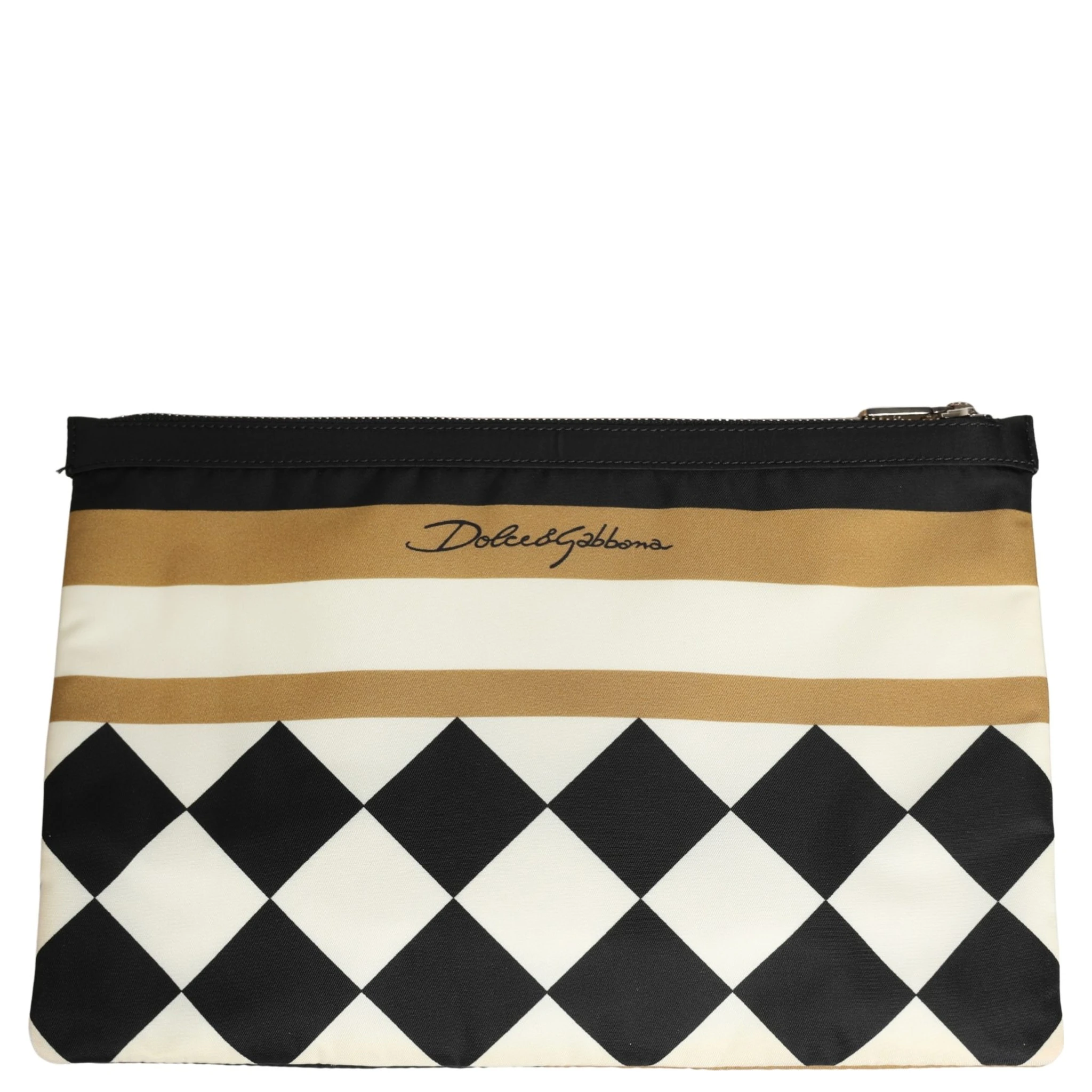 Multicolor Checkered Logo Print Nylon Clutch Borse Bag