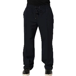 Dark Blue Drawstring Nylon Jogger Sweatpants Pants