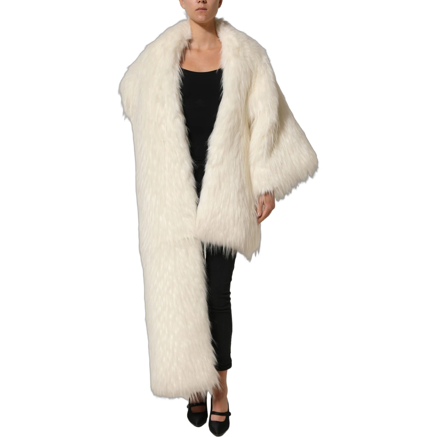 White Faux Fur Long Sleeves Coat Jacket