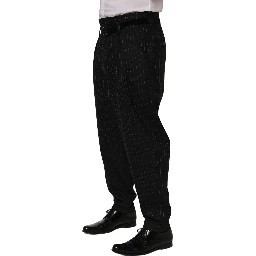 Black Pinstripe Wool Men Dress Trouser Pants