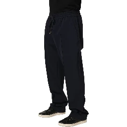 Dark Blue Drawstring Nylon Jogger Sweatpants Pants