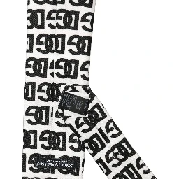 White Black Logo Monogram Wide Adjustable Men Necktie Tie