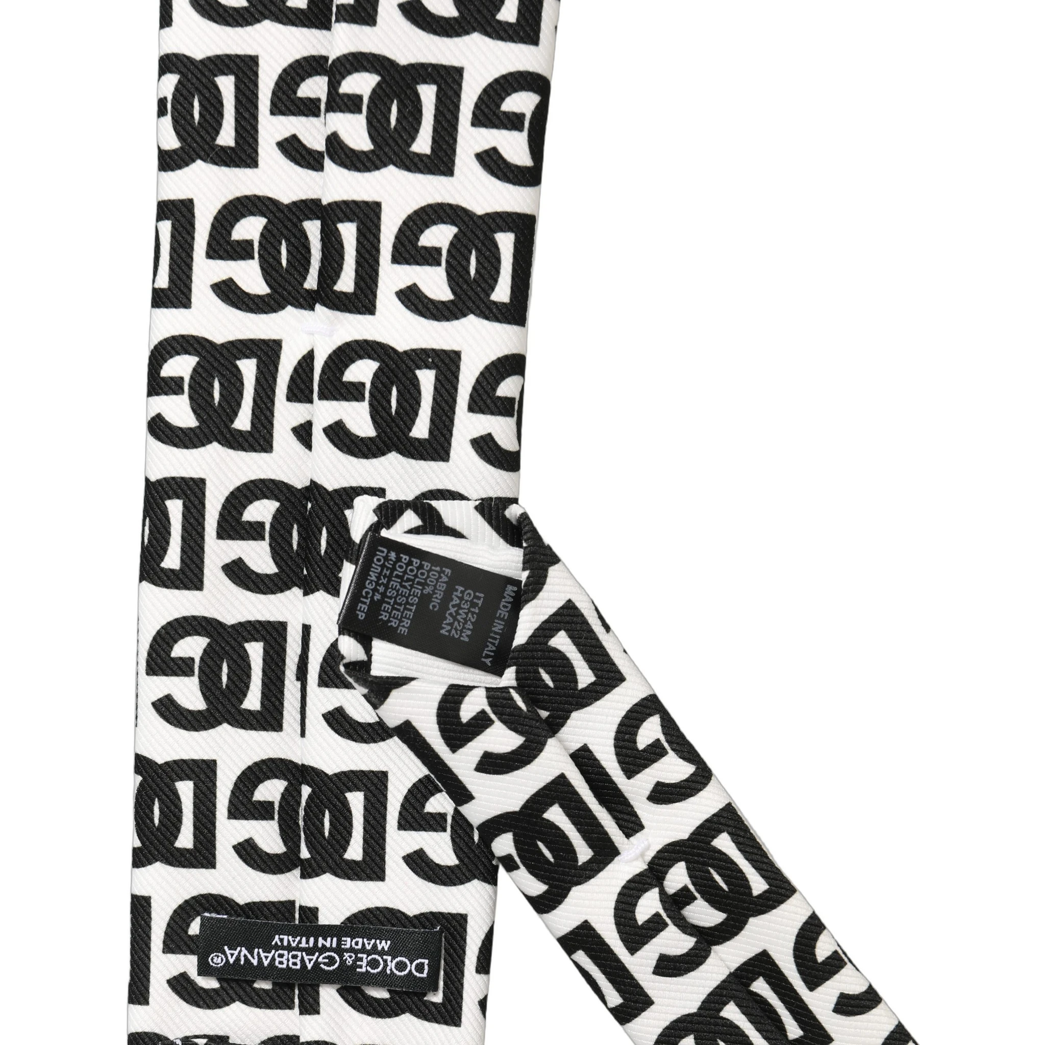 White Black Logo Monogram Wide Adjustable Men Necktie Tie