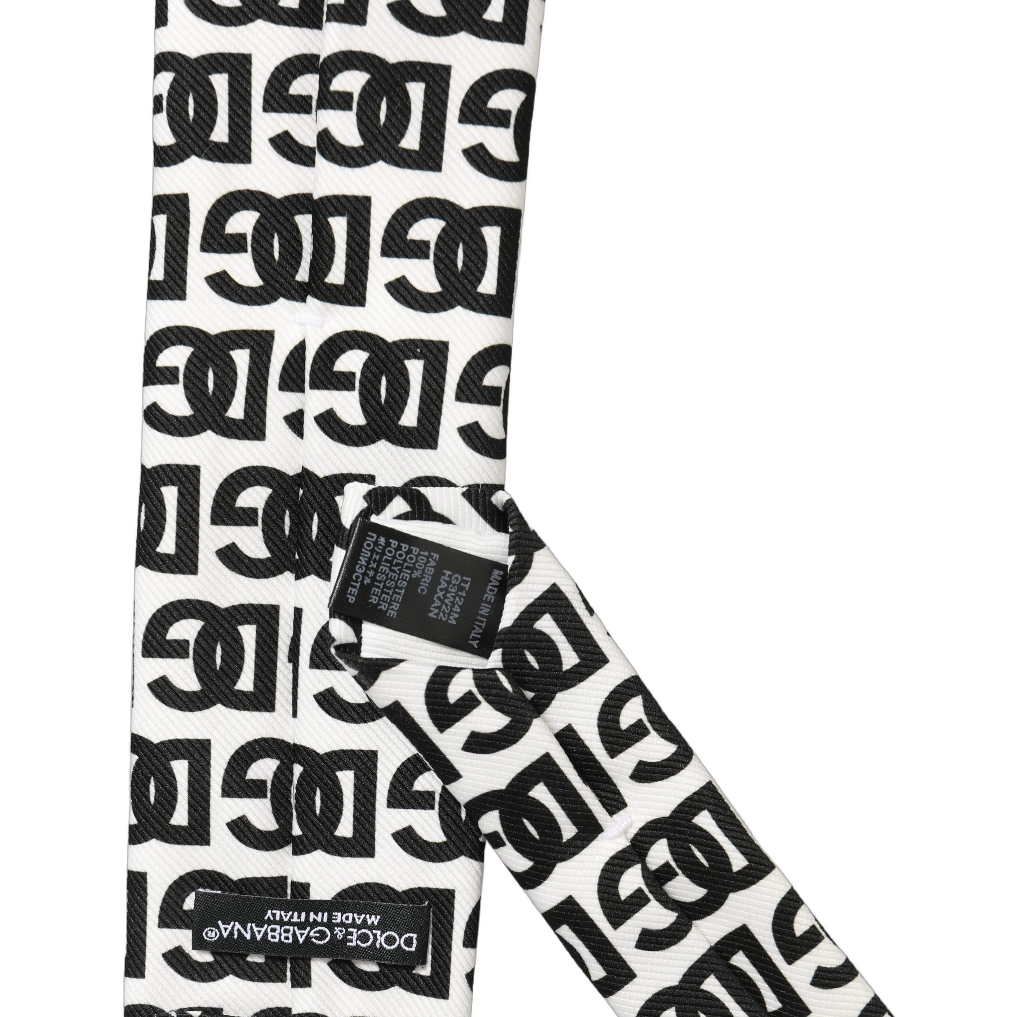 White Black Logo Monogram Wide Adjustable Men Necktie Tie