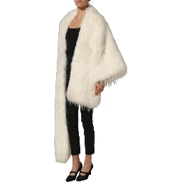 White Faux Fur Long Sleeves Coat Jacket
