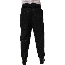 Black Pinstripe Wool Men Dress Trouser Pants