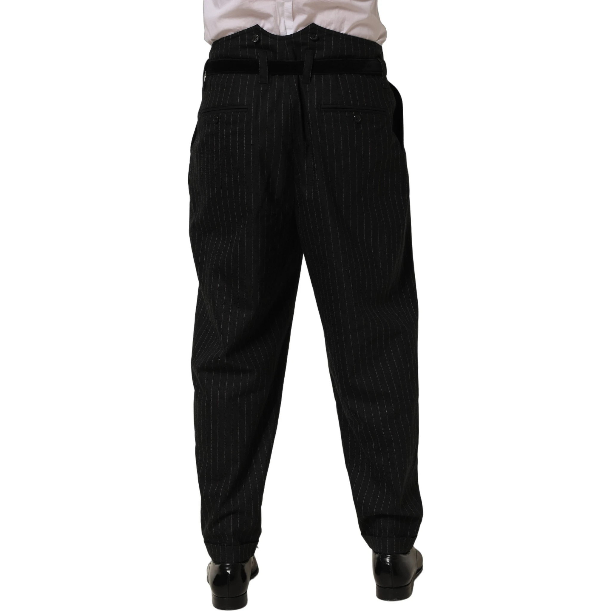 Black Pinstripe Wool Men Dress Trouser Pants