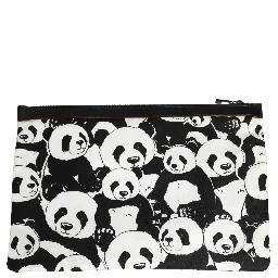 Black White Panda Print Nylon Clutch Men Pouch Borse Bag