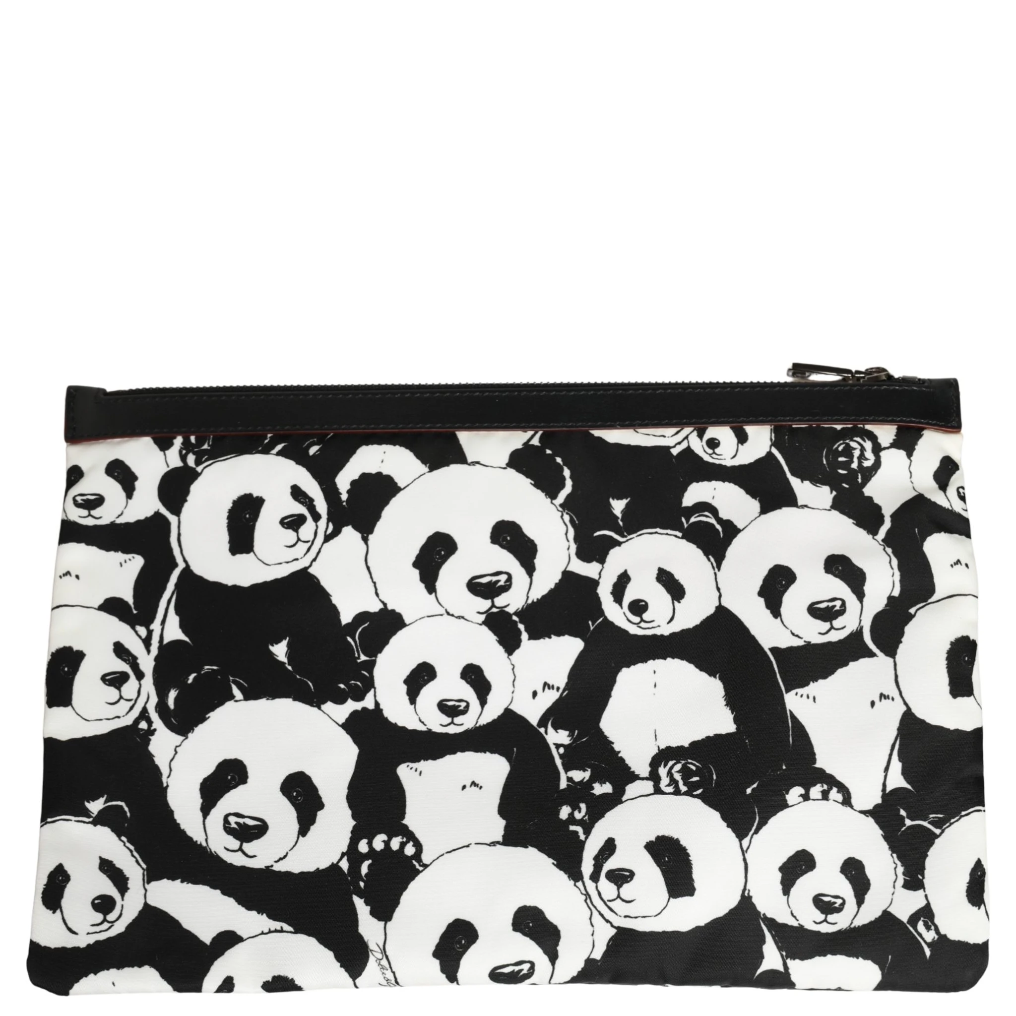Black White Panda Print Nylon Clutch Men Pouch Borse Bag
