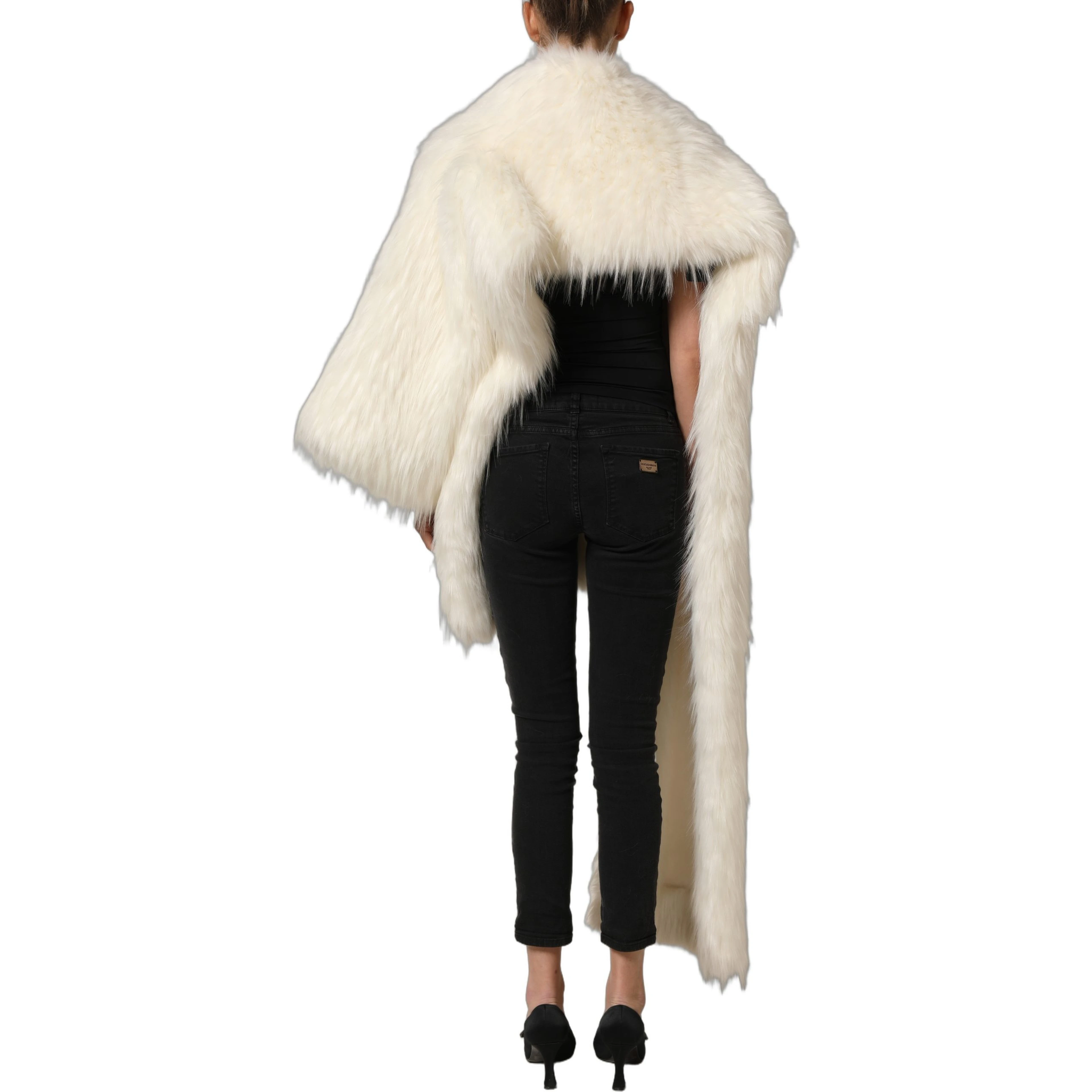 White Faux Fur Long Sleeves Coat Jacket