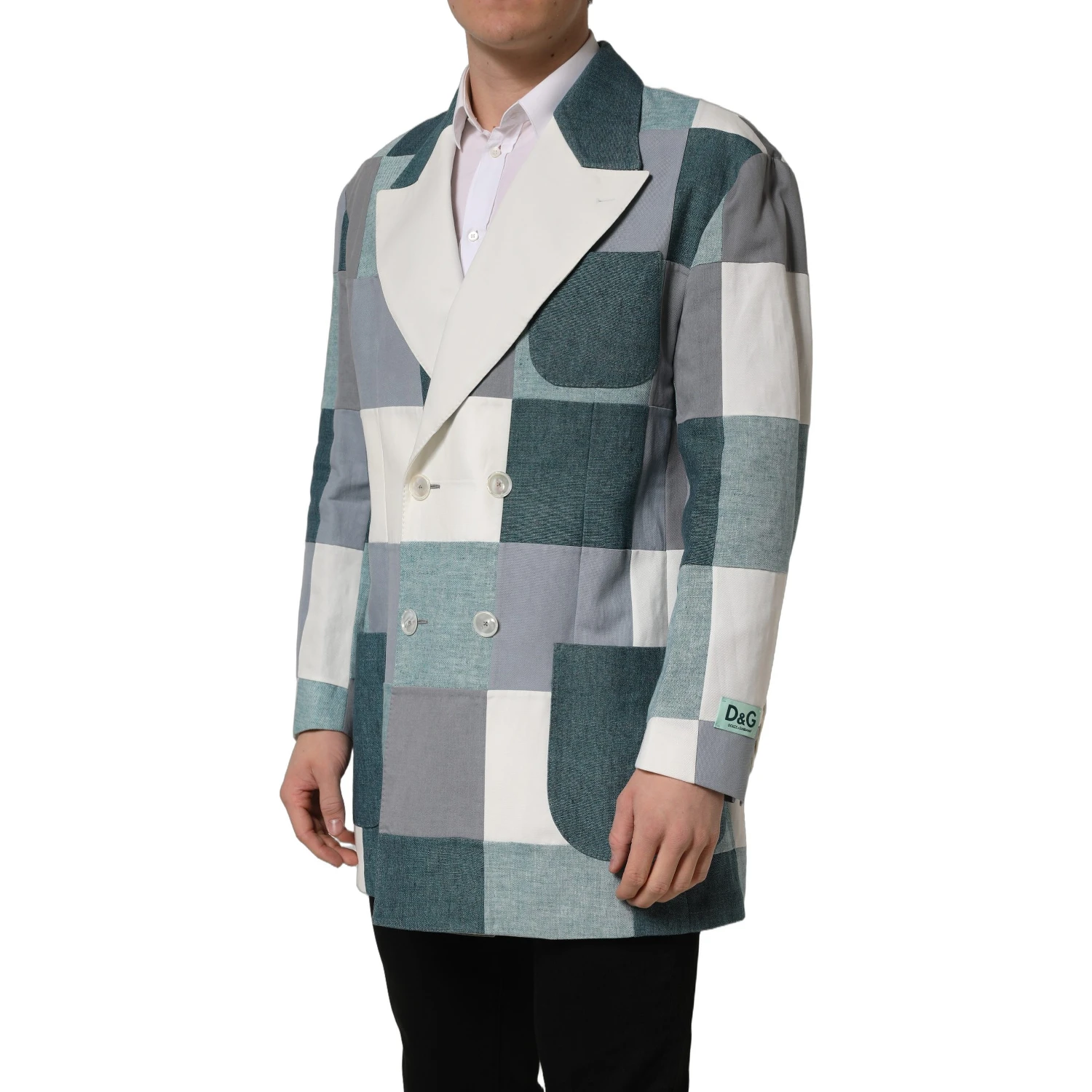 Multicolor Patchwork Linen Double Breasted Jacket