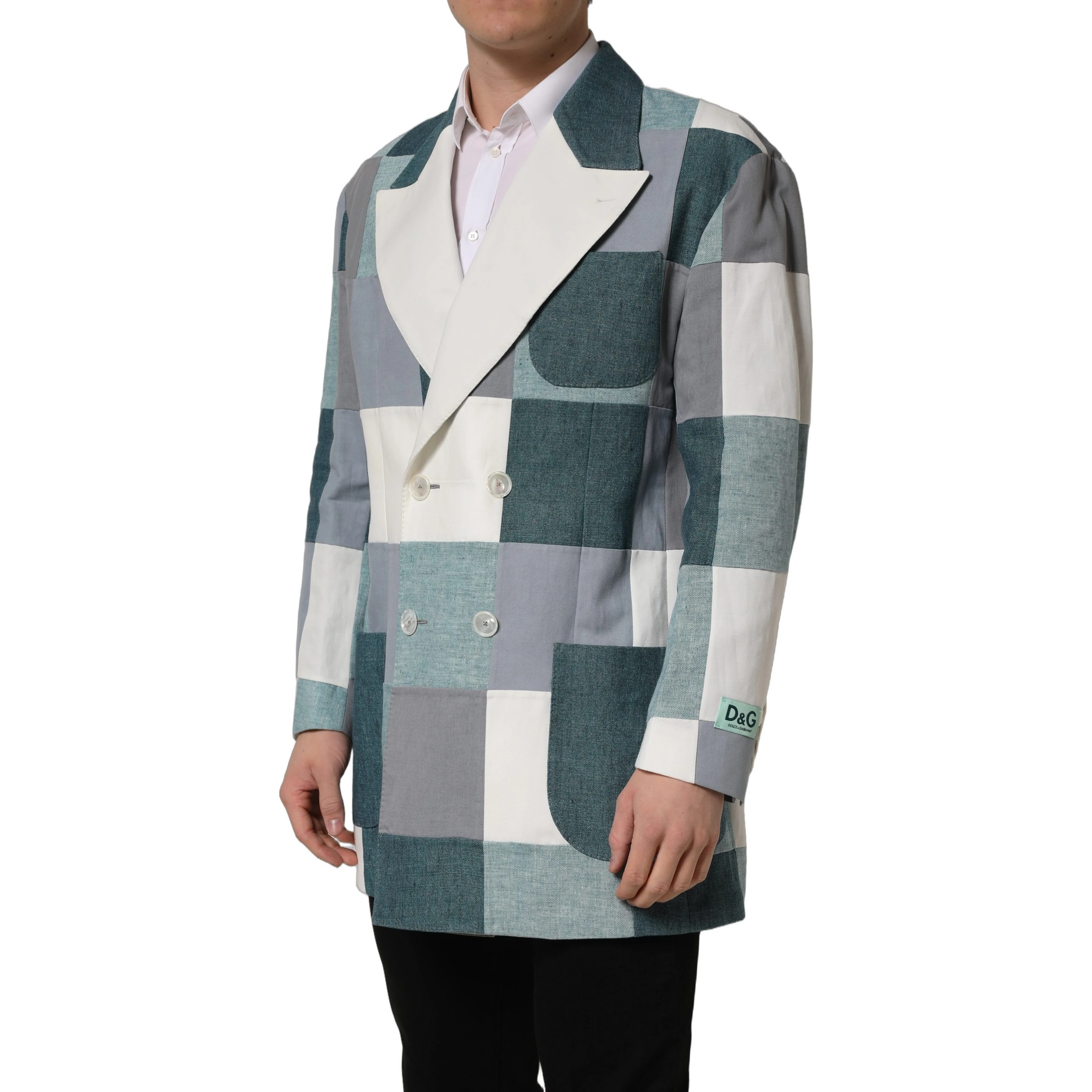 Multicolor Patchwork Linen Double Breasted Jacket