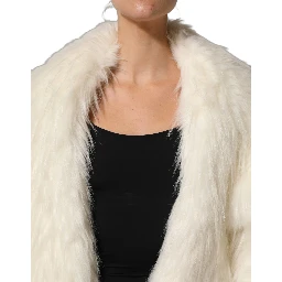 White Faux Fur Long Sleeves Coat Jacket