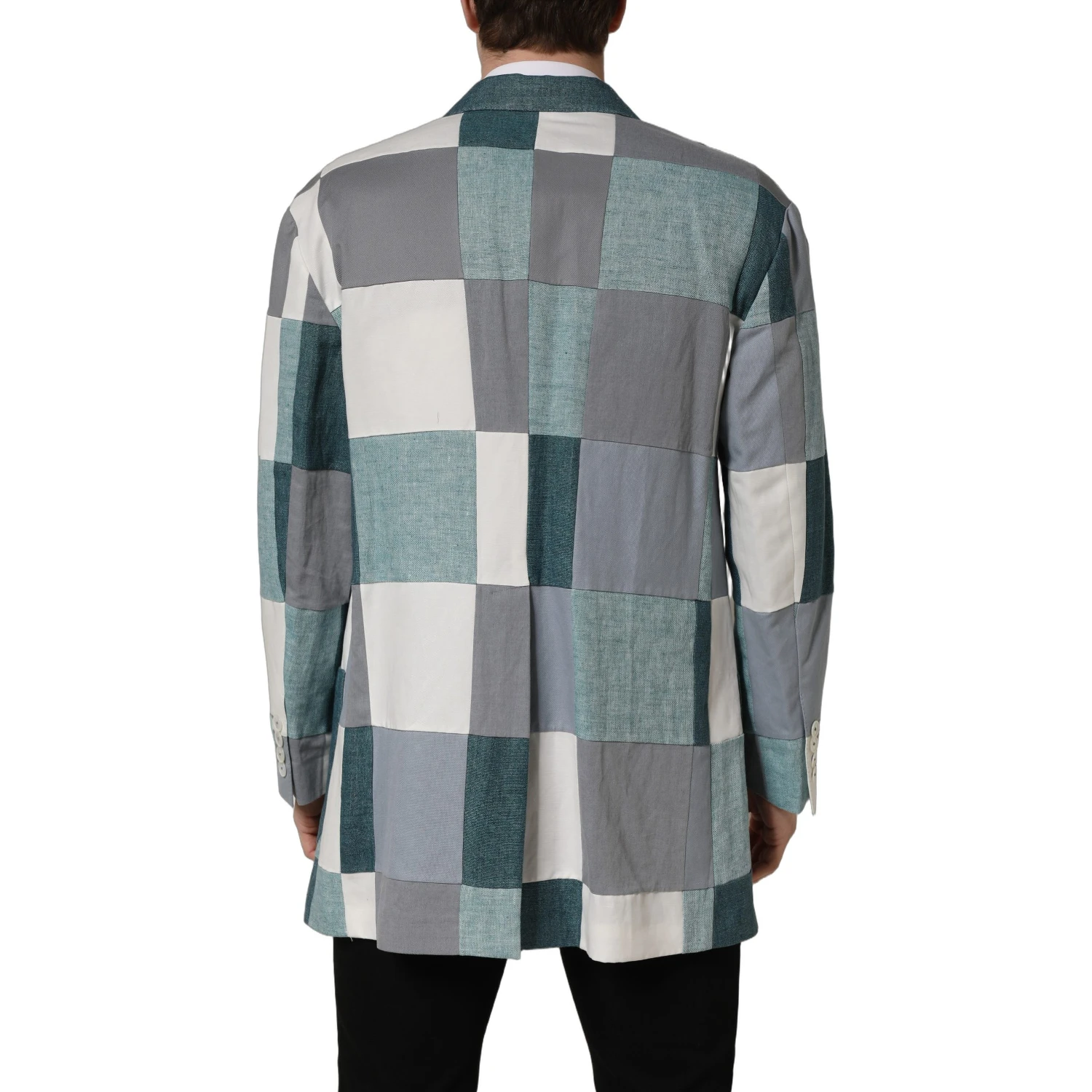 Multicolor Patchwork Linen Double Breasted Jacket