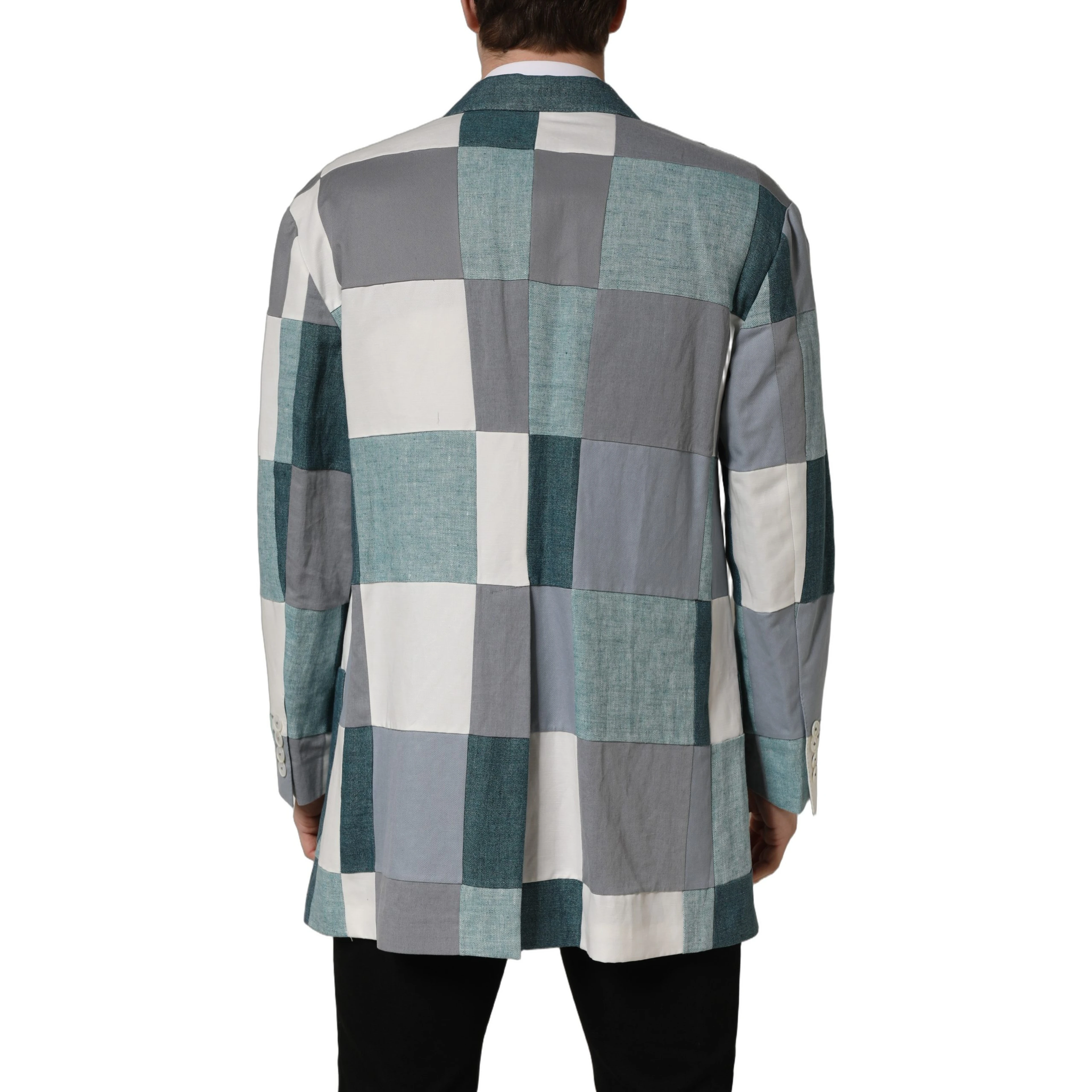 Multicolor Patchwork Linen Double Breasted Jacket