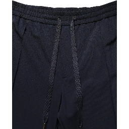 Dark Blue Drawstring Nylon Jogger Sweatpants Pants