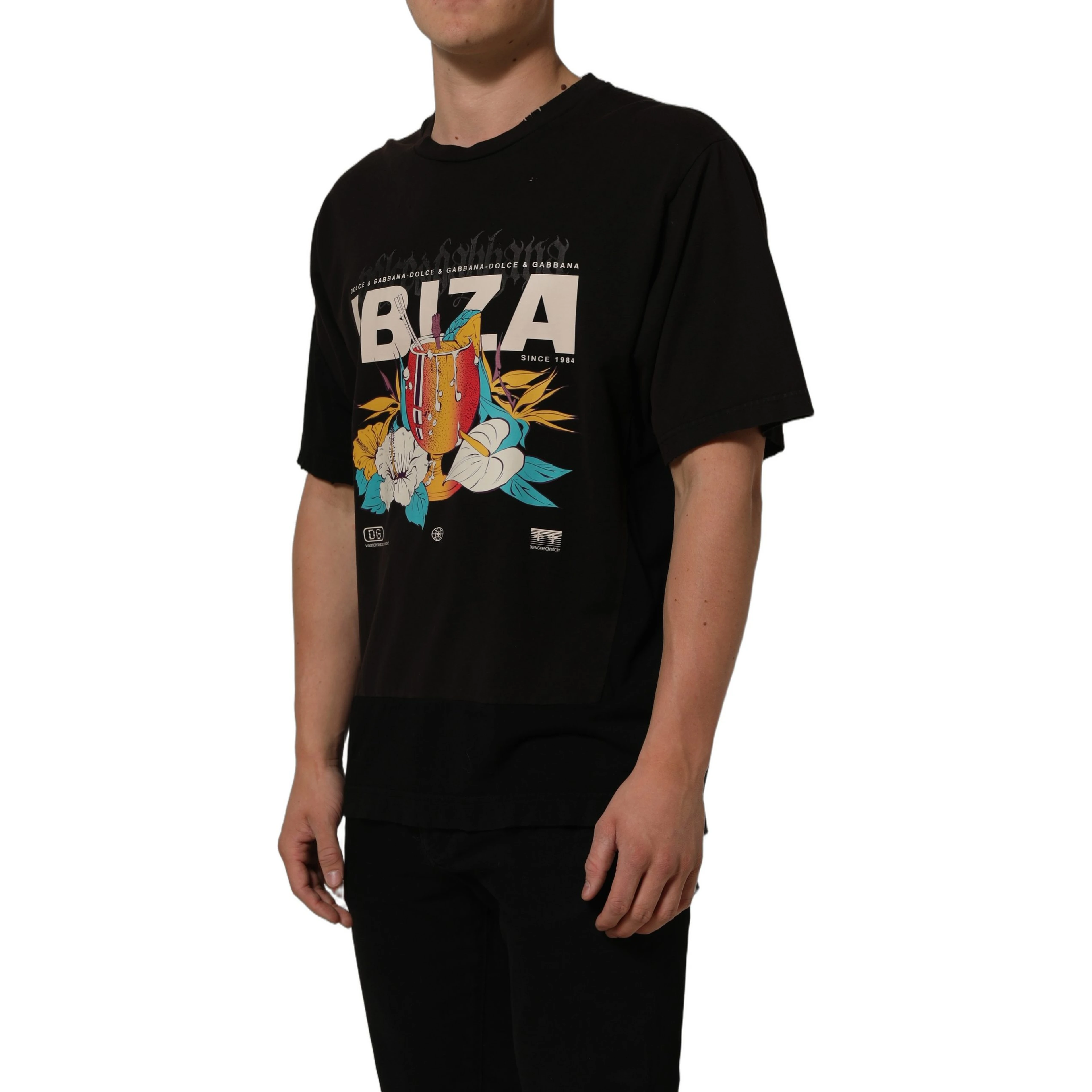 Black Tropical "IBIZA" Men Crew Neck T-shirt