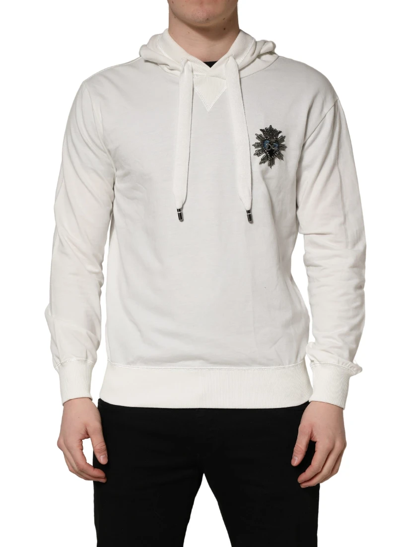 White Cotton Hooded Sweatshirt Sweater
