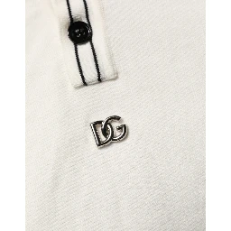 White Cotton Blend Men Polo Pullover Sweater
