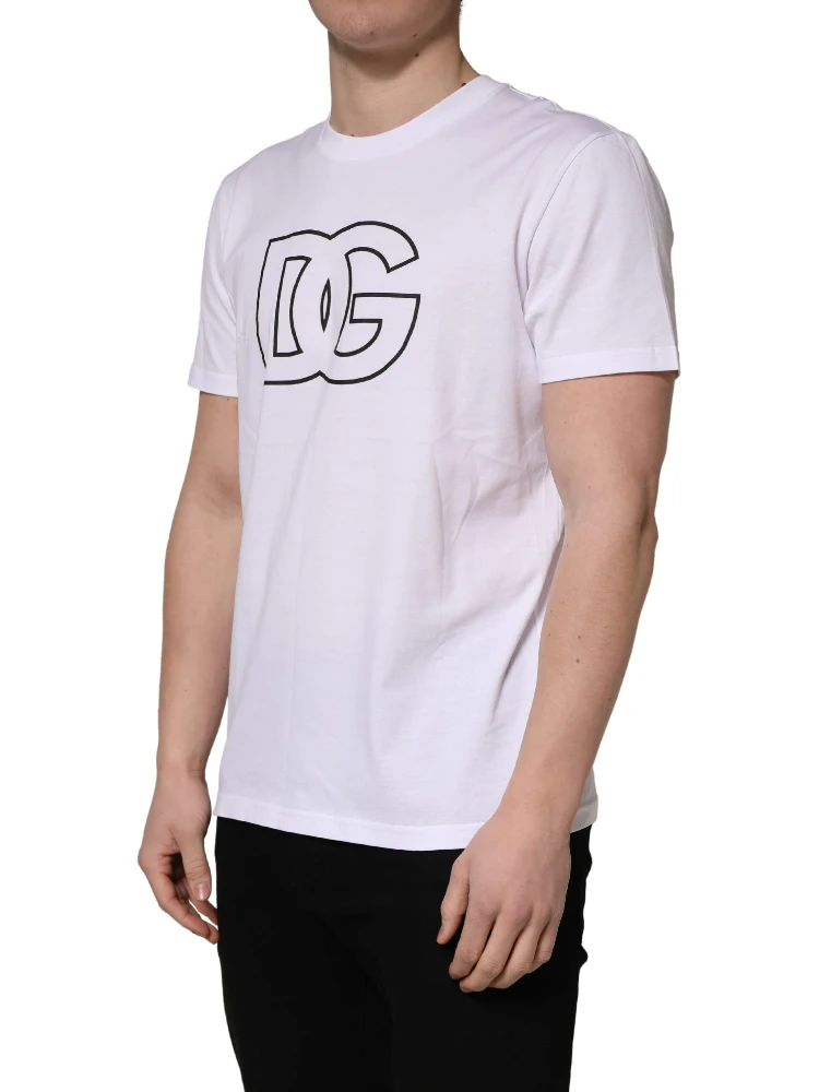 White DG Logo Print Short Sleeves Men T-shirt