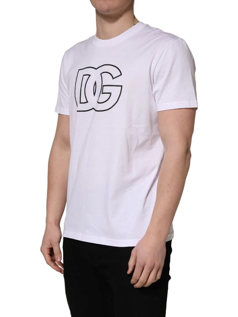 White DG Logo Print Short Sleeves Men T-shirt