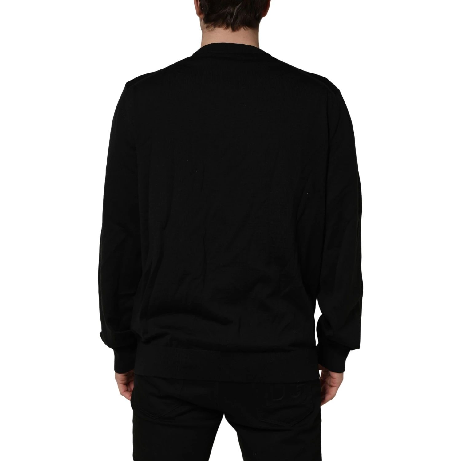 Black Graphic Logo Crew Neck Wool Pullover Sweater